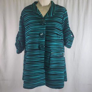 Come N See Button Green Black Striped Tunic Womens Small Jacket 